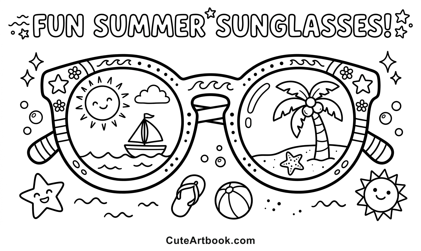 Free printable Sunglasses coloring page — black and white line art