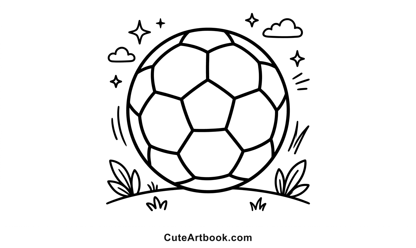 Free printable Soccer Ball coloring page — black and white line art