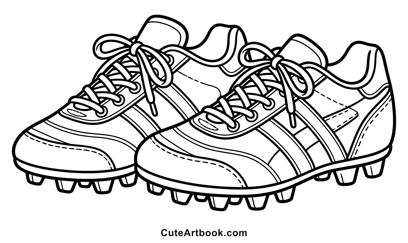 Free printable Soccer Cleats coloring page — black and white line art