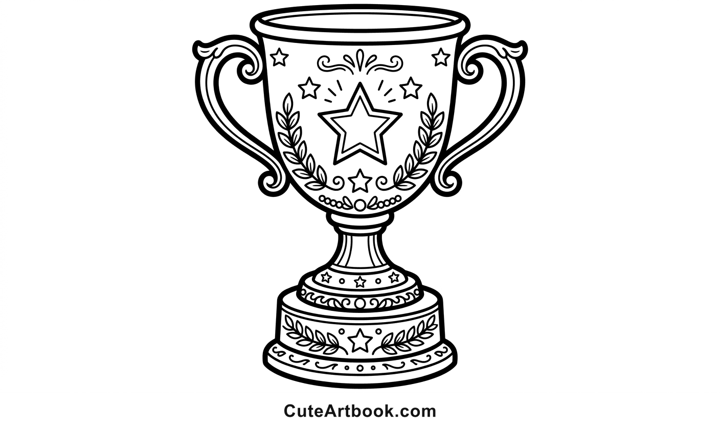 Free printable Championship Trophy coloring page — black and white line art