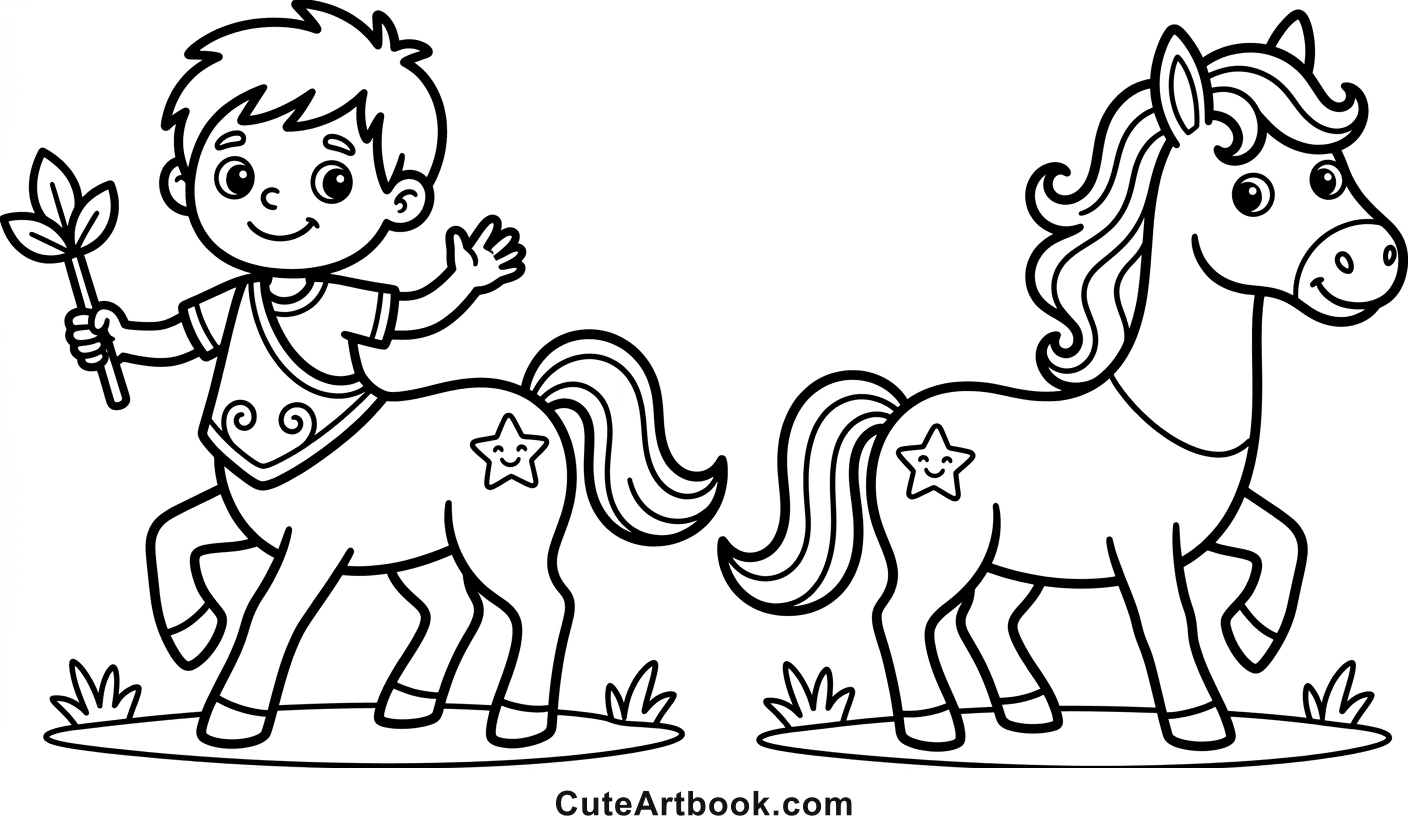 Free printable Centaur coloring page — black and white line art