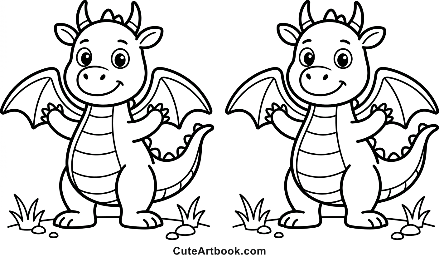 Free printable Dragon coloring page — black and white line art