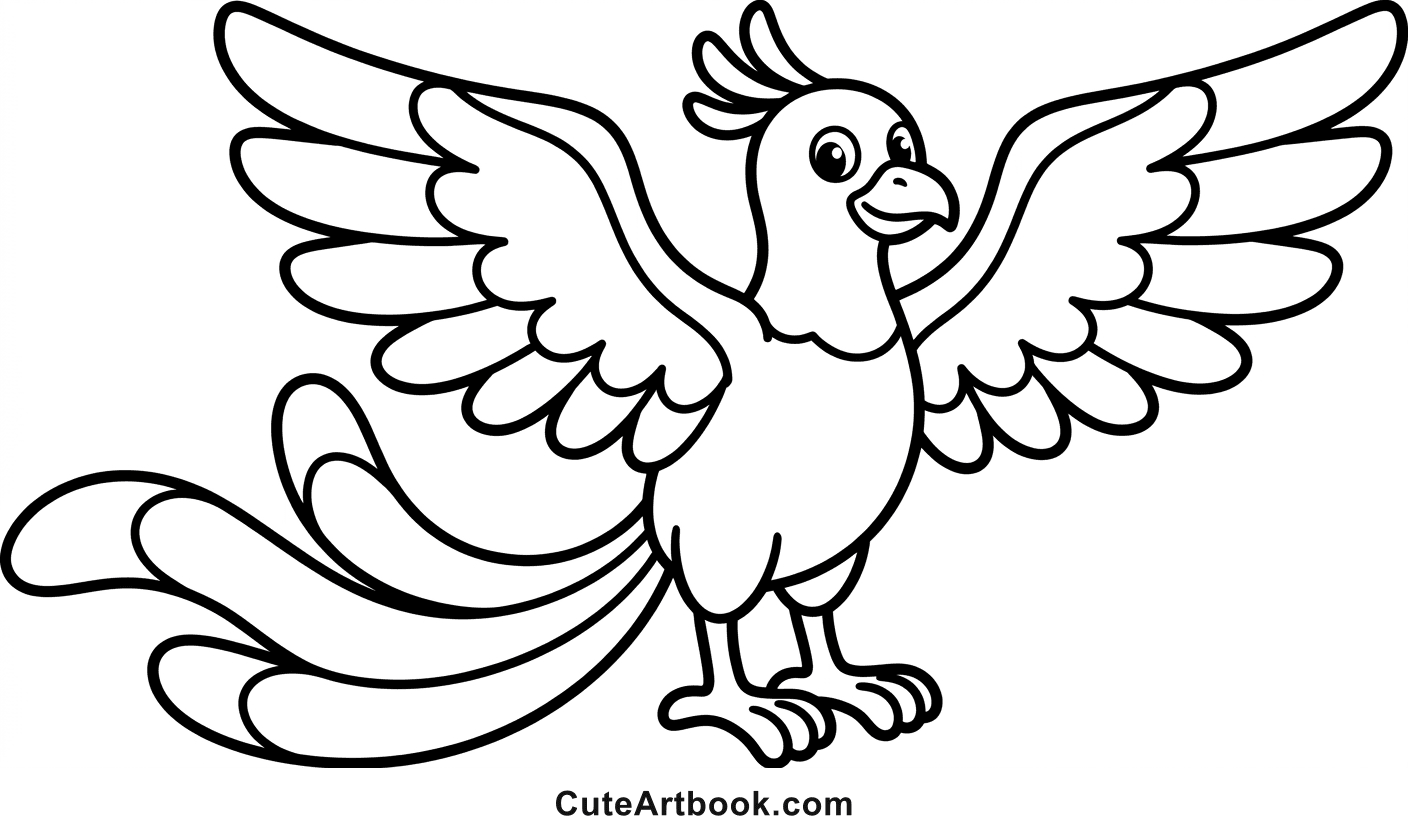Free printable Phoenix coloring page — black and white line art
