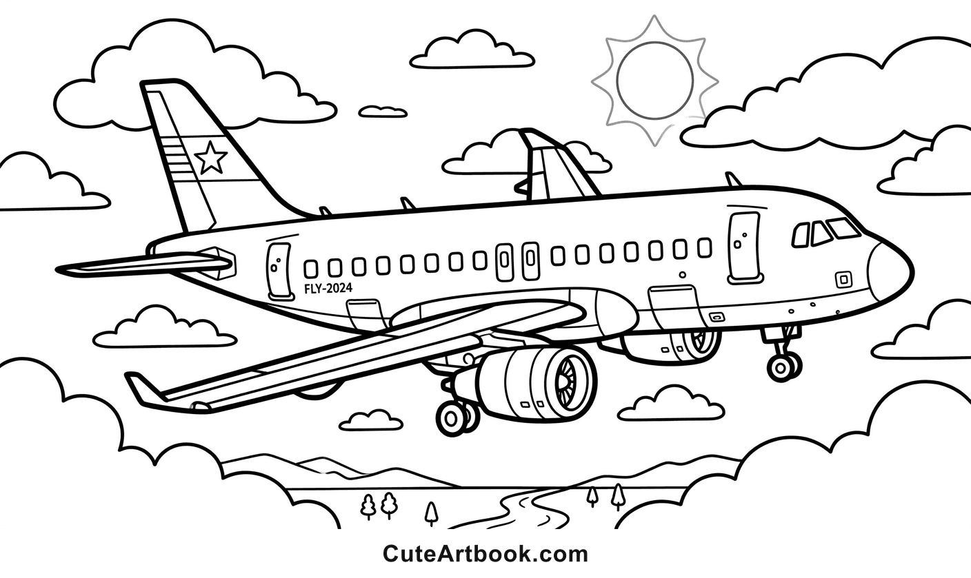 Free printable Airplane coloring page — black and white line art