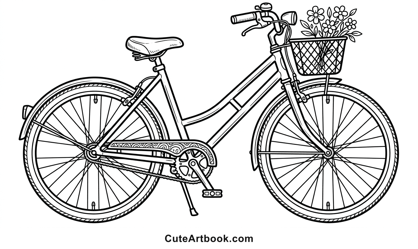 Free printable Bicycle coloring page — black and white line art