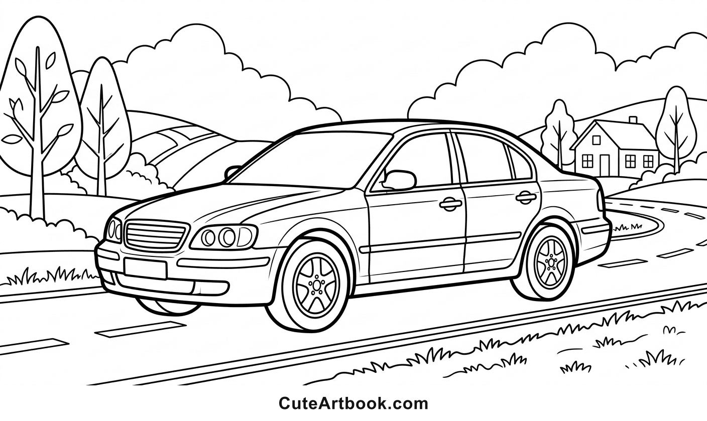 Free printable Car coloring page — black and white line art