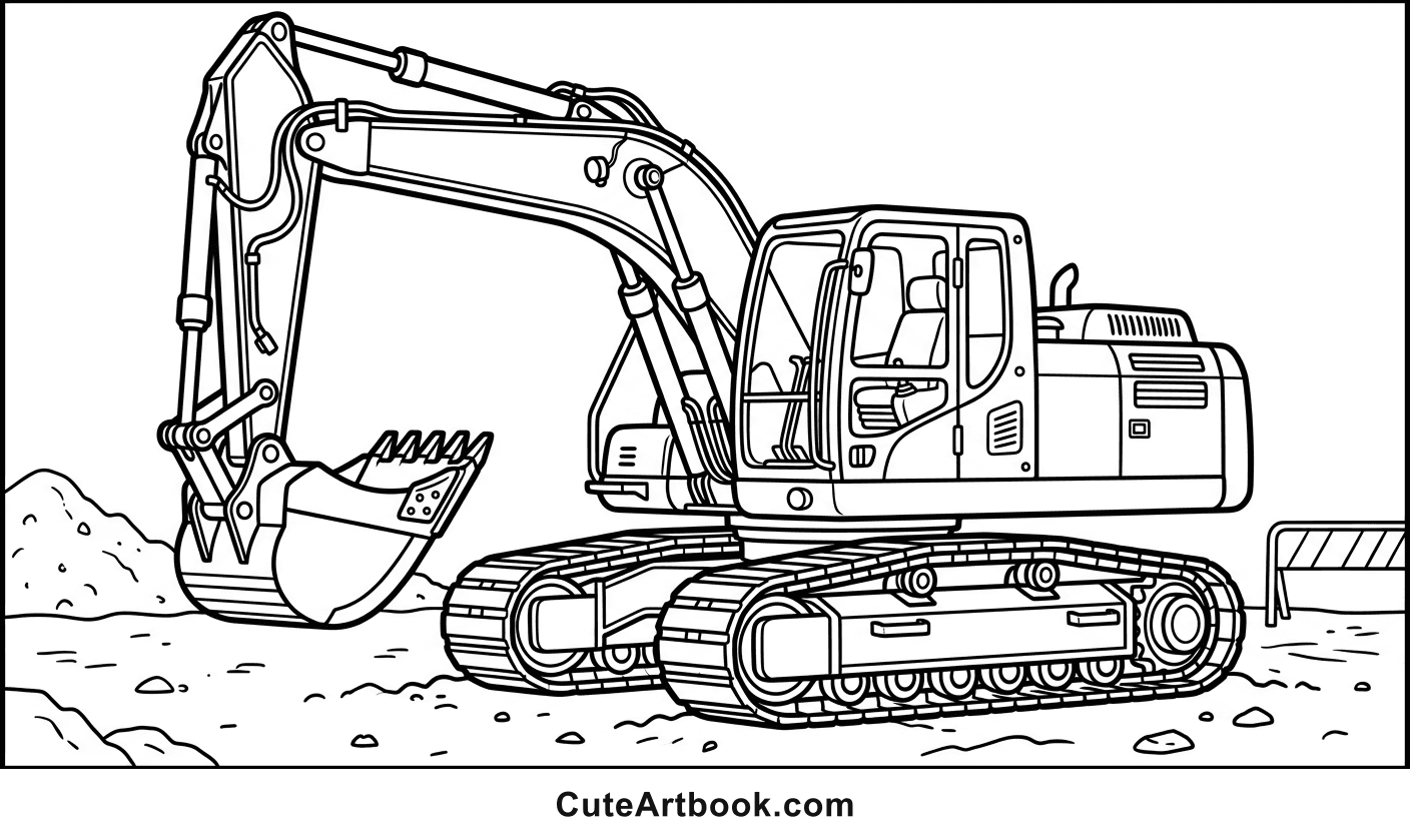 Free printable Excavator coloring page — black and white line art