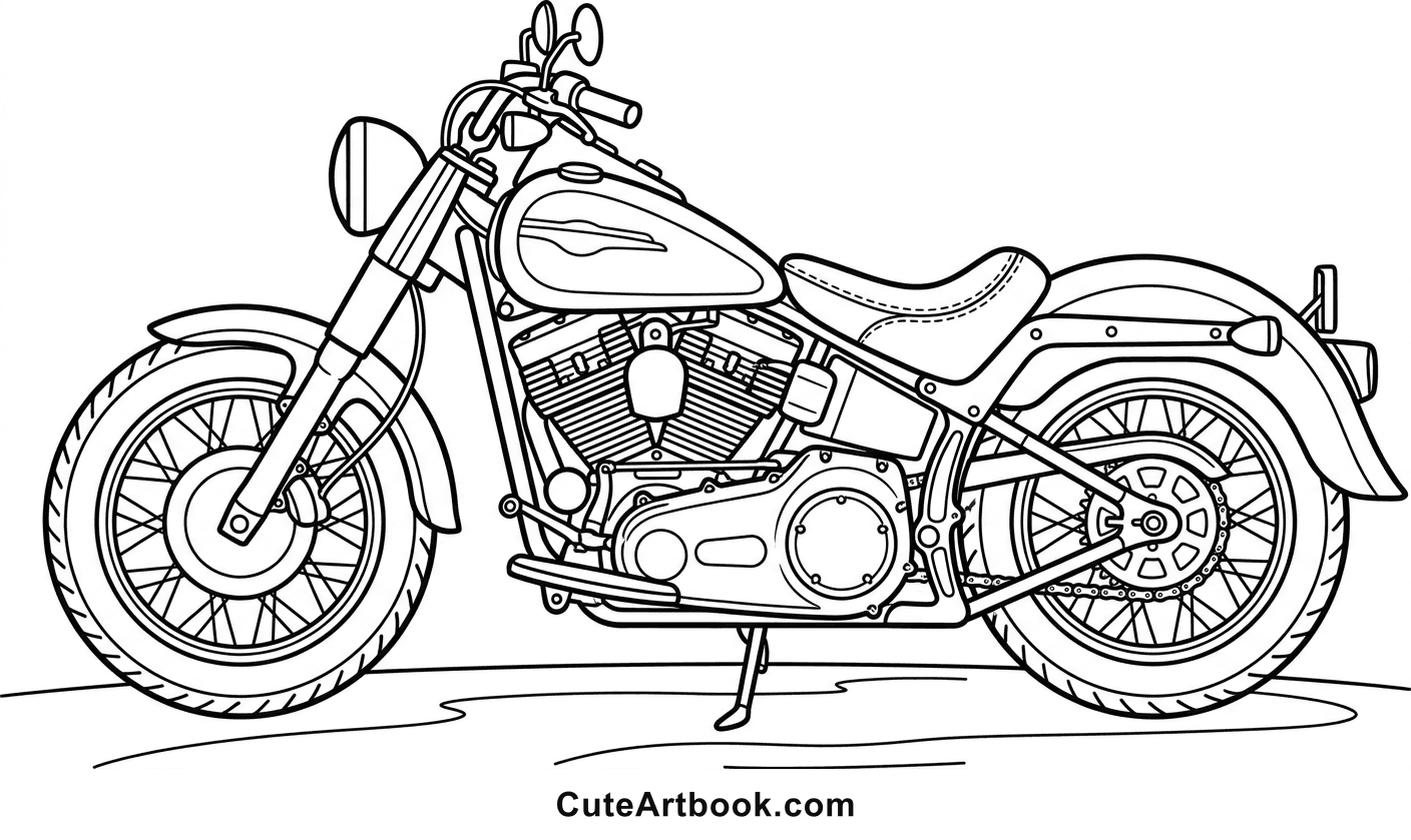 Free printable Motorcycle coloring page — black and white line art