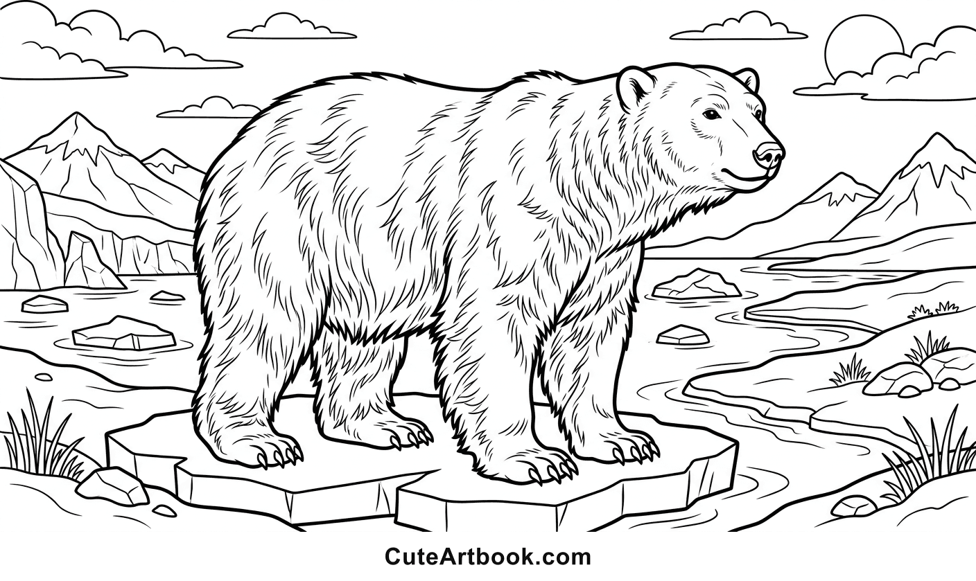 Free printable Polar Bear coloring page โ black and white line art
