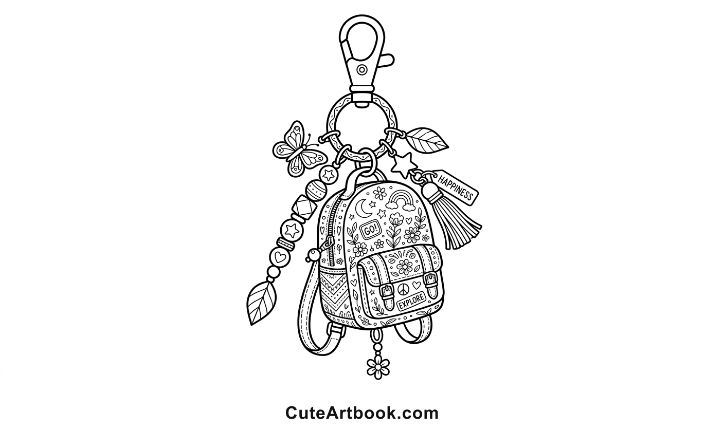 Free printable Backpack Charm coloring page โ black and white line art