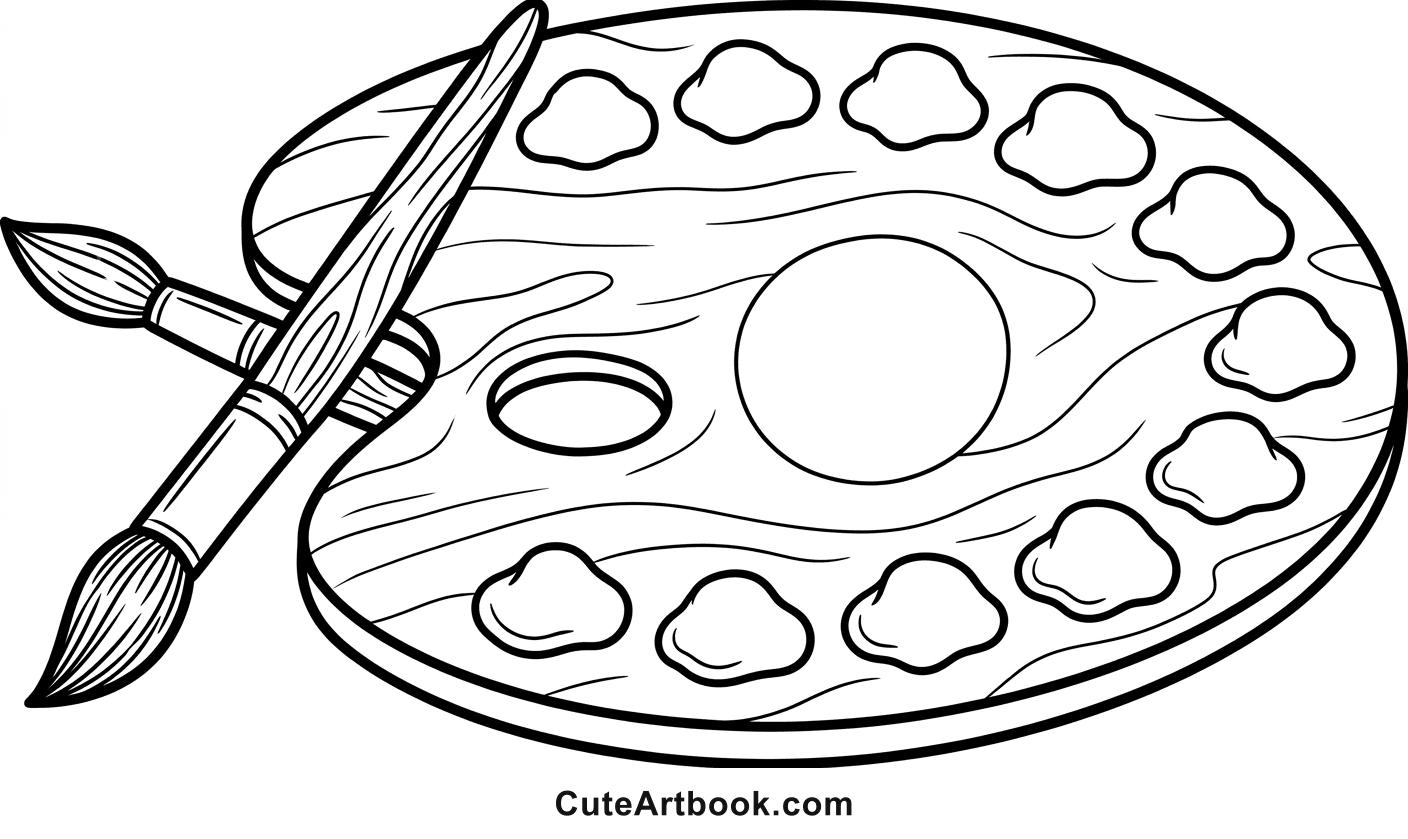 Free printable Paint Palette coloring page โ black and white line art