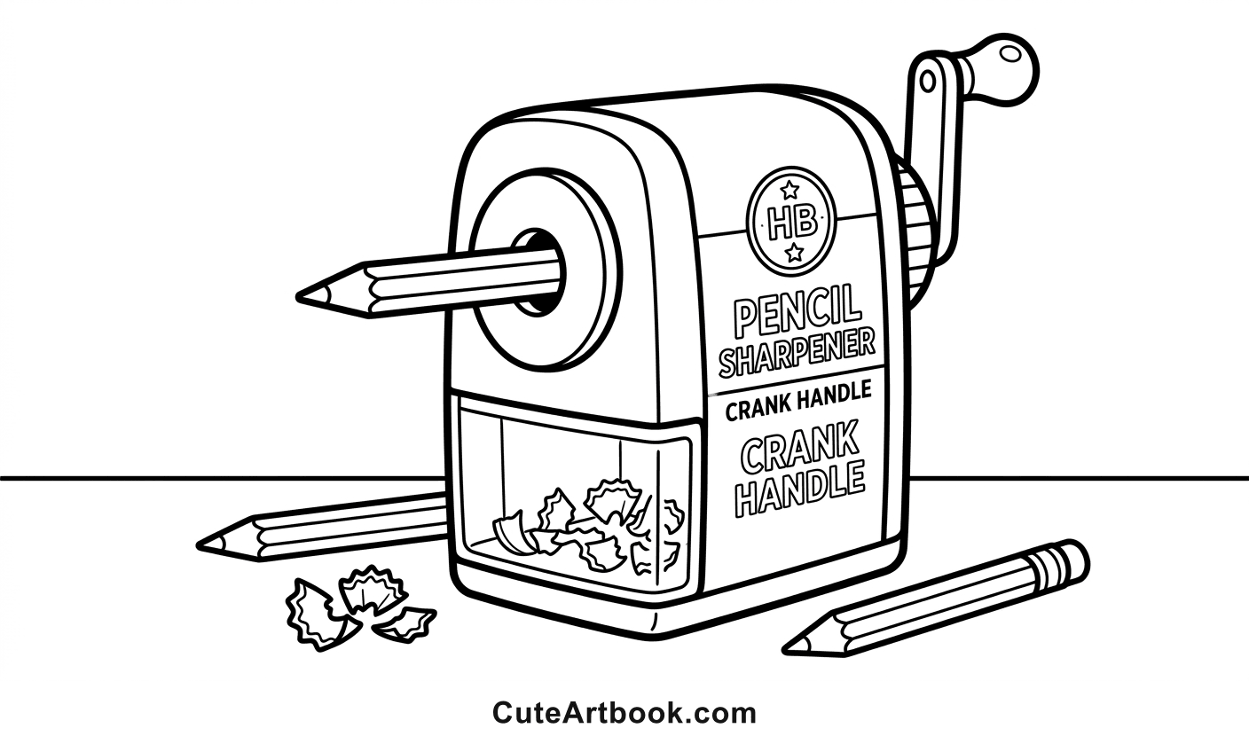 Free printable Pencil Sharpener coloring page โ black and white line art