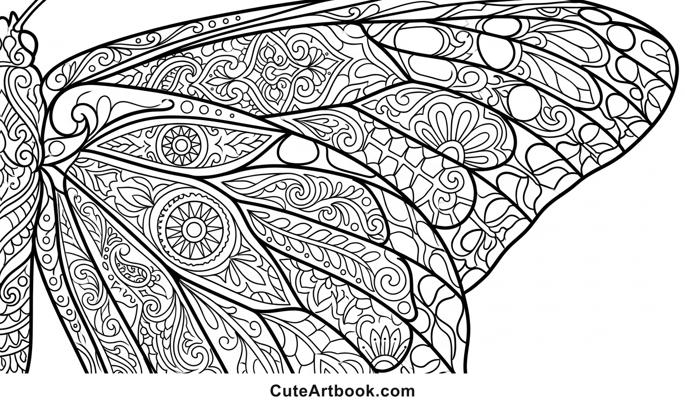 Free printable Butterfly Wing Close-Up coloring page โ black and white line art