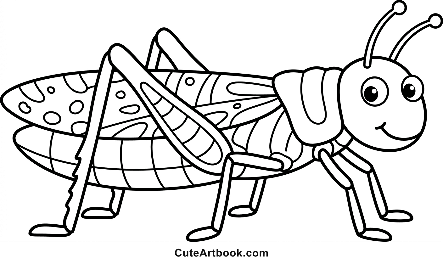 Free printable Grasshopper coloring page โ black and white line art