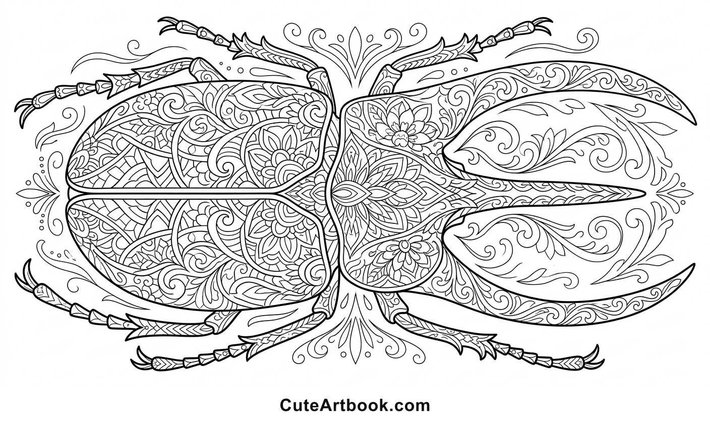 Free printable Hercules Beetle coloring page โ black and white line art