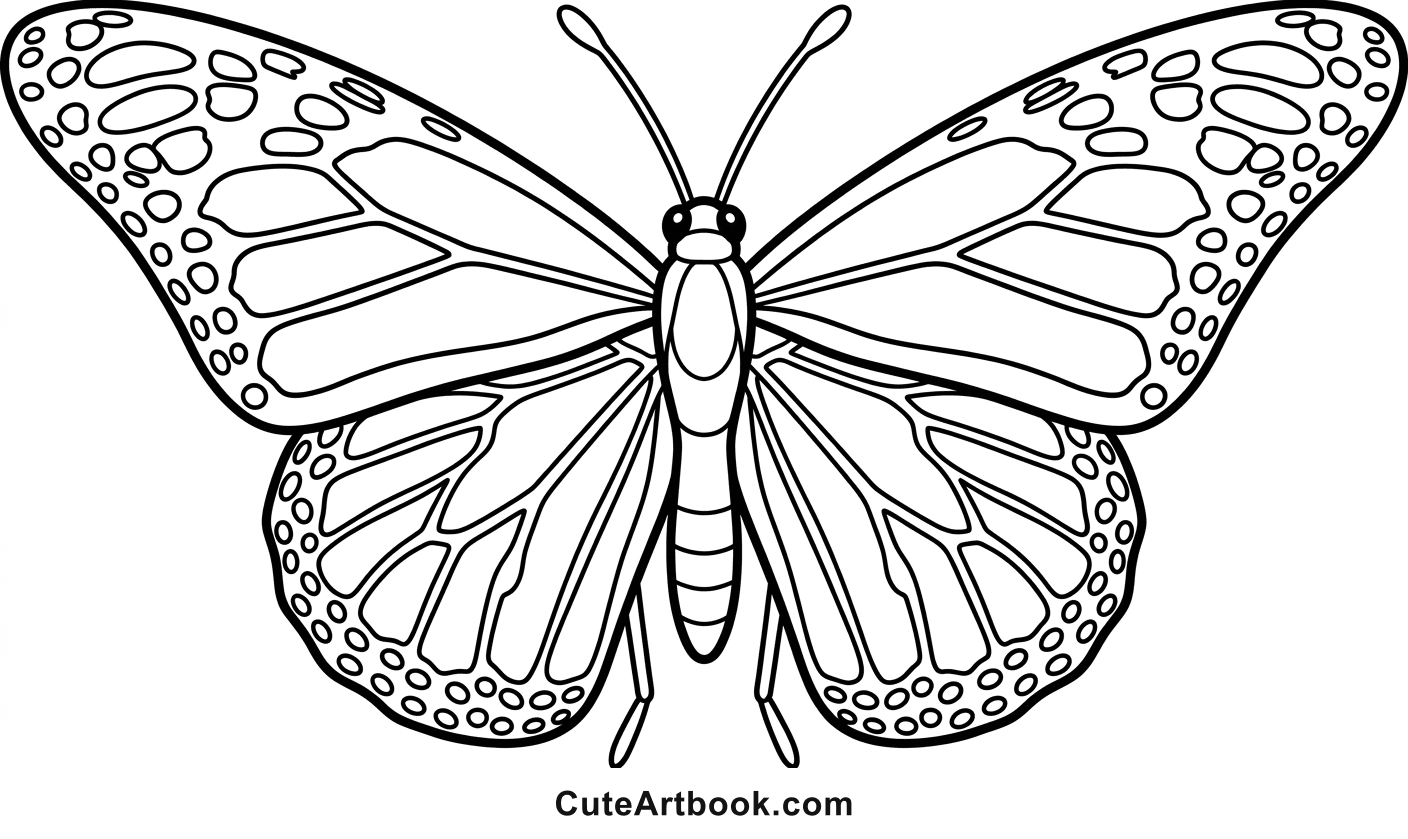 Free printable Monarch Butterfly coloring page โ black and white line art