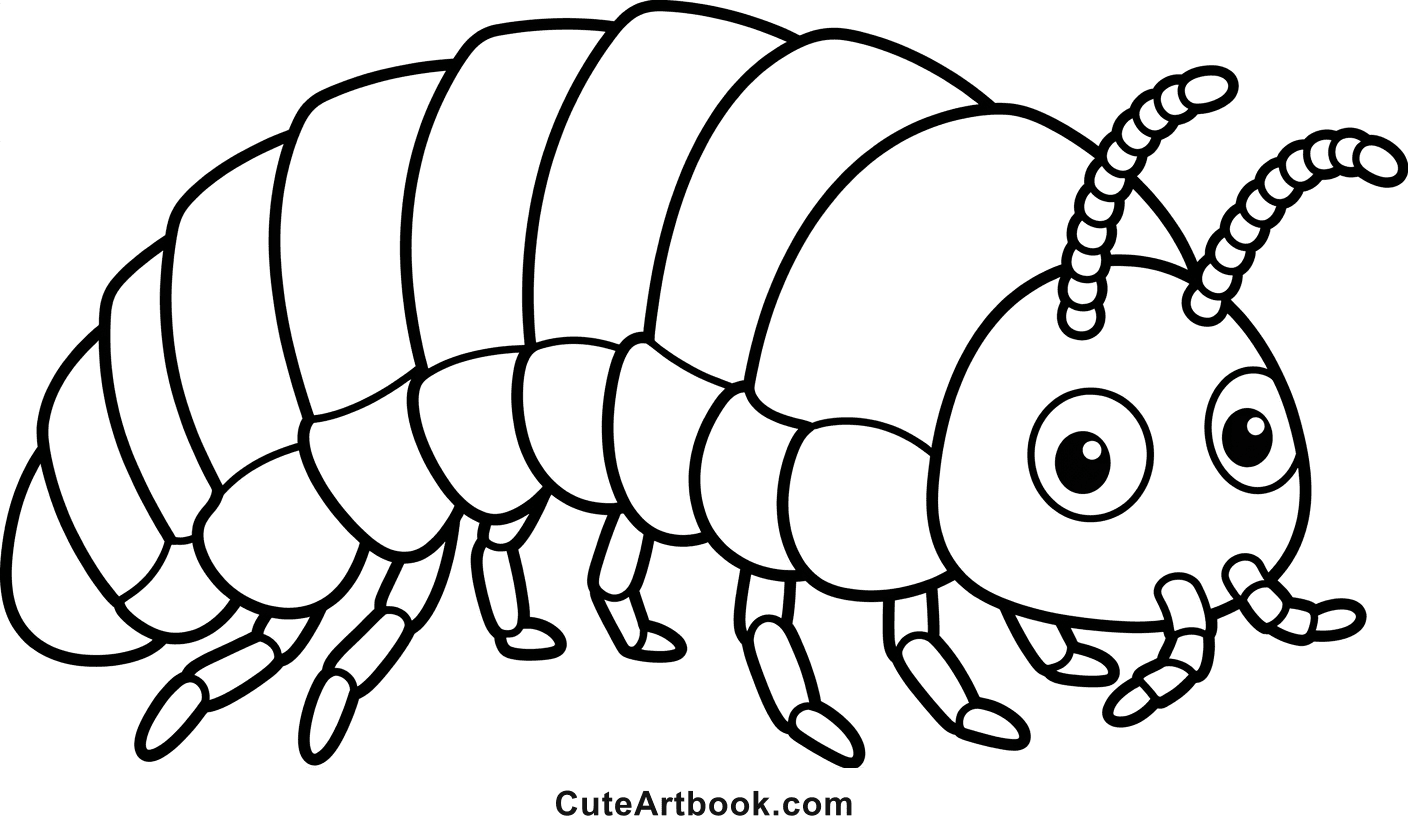 Free printable Roly-Poly Bug coloring page โ black and white line art