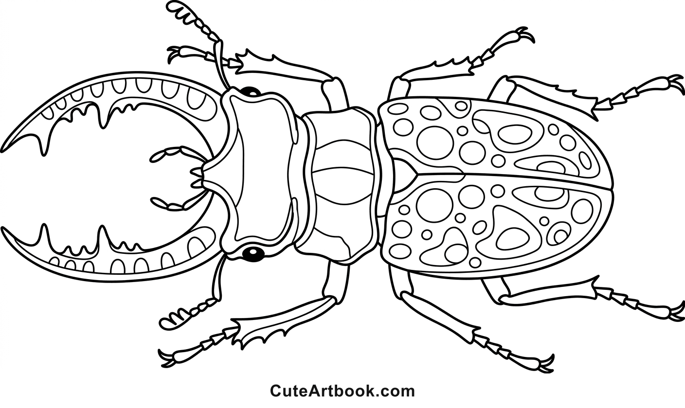 Free printable Stag Beetle coloring page โ black and white line art