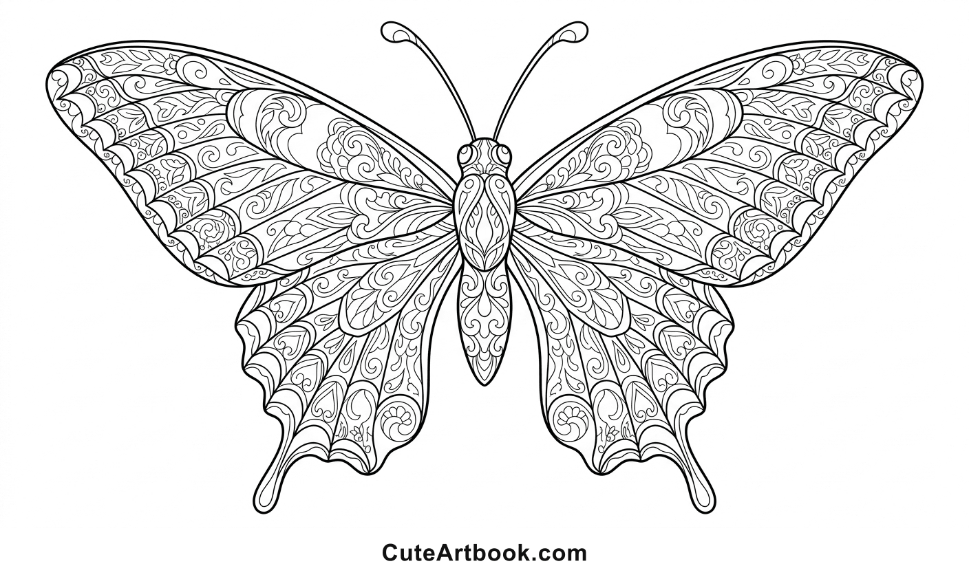 Free printable Swallowtail Butterfly coloring page โ black and white line art