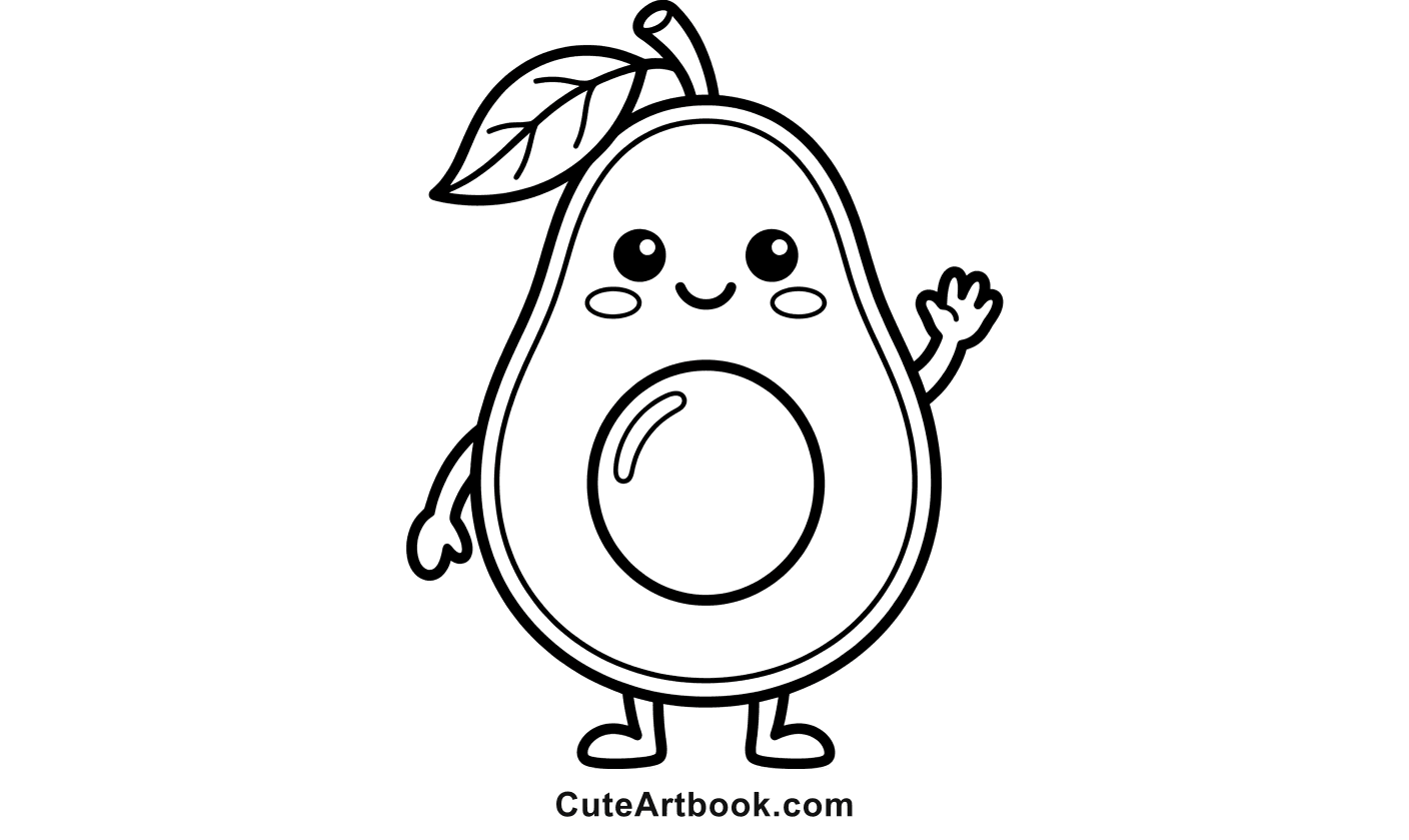 Free printable Avocado coloring page โ black and white line art