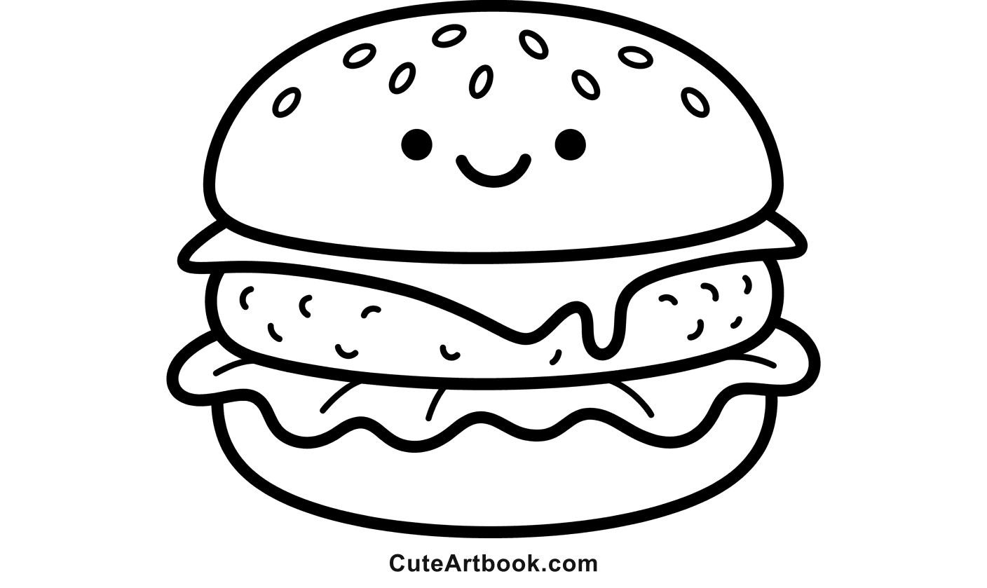 Free printable Burger coloring page โ black and white line art