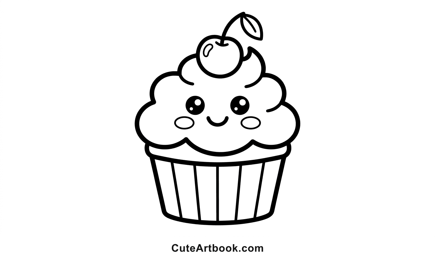Free printable Cupcake coloring page โ black and white line art