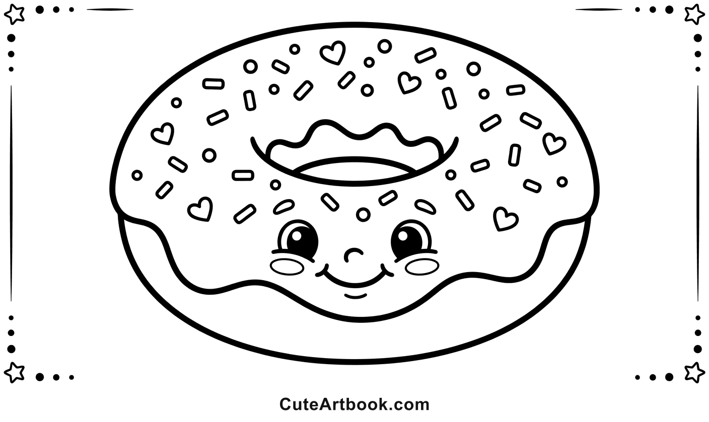 Free printable Donut coloring page โ black and white line art