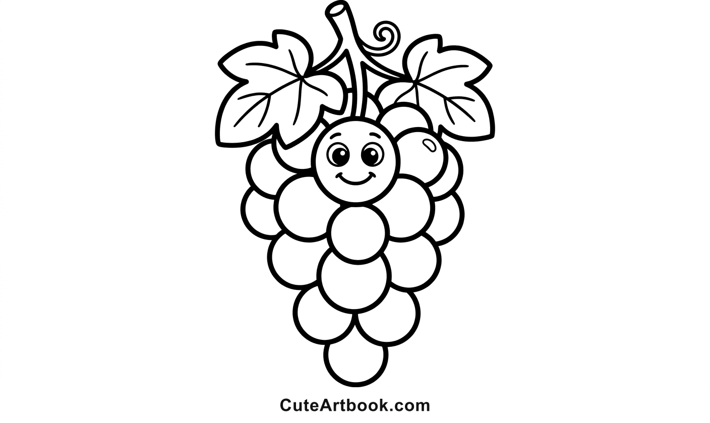 Free printable Grapes coloring page โ black and white line art