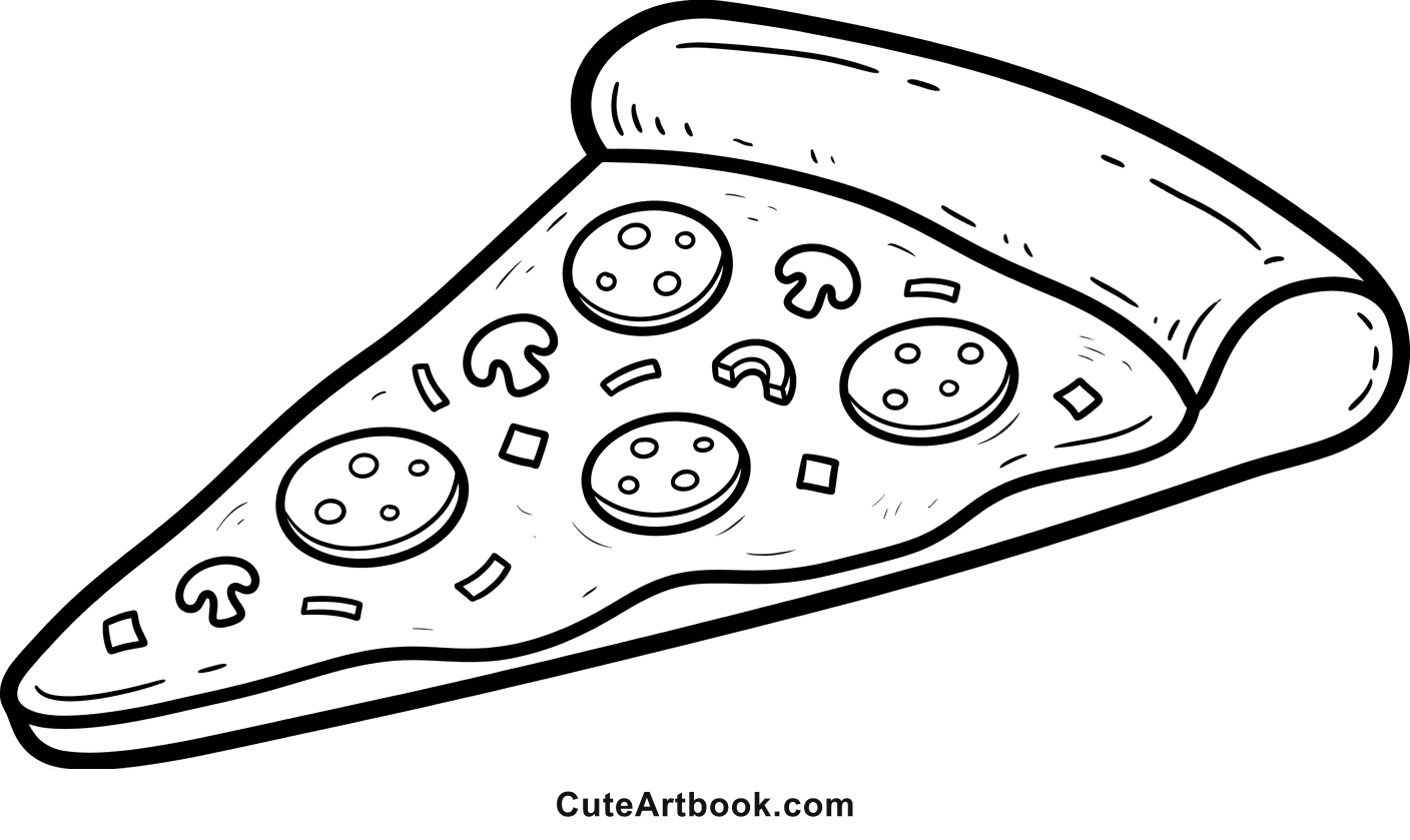 Free printable Pizza Slice coloring page โ black and white line art