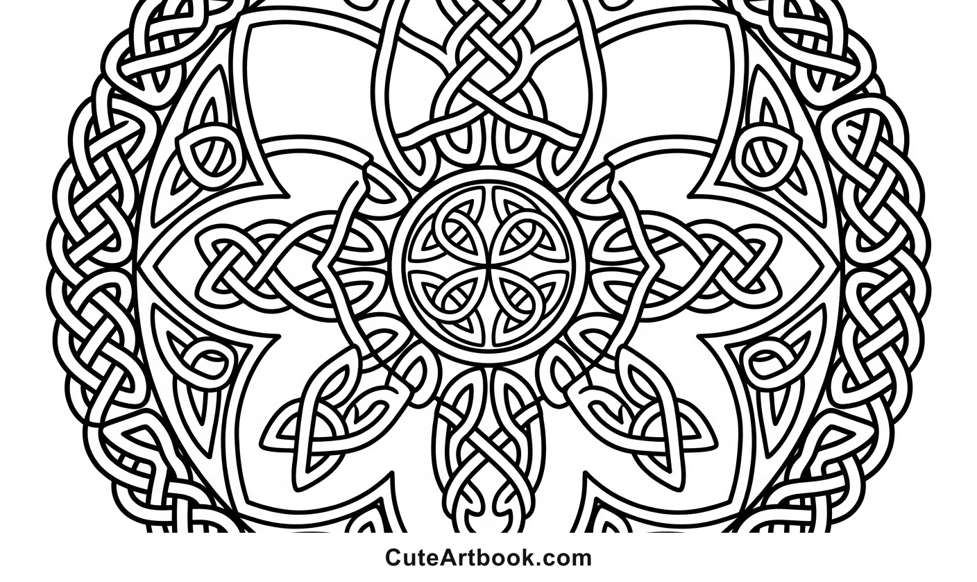 Free printable Celtic Mandala coloring page โ black and white line art