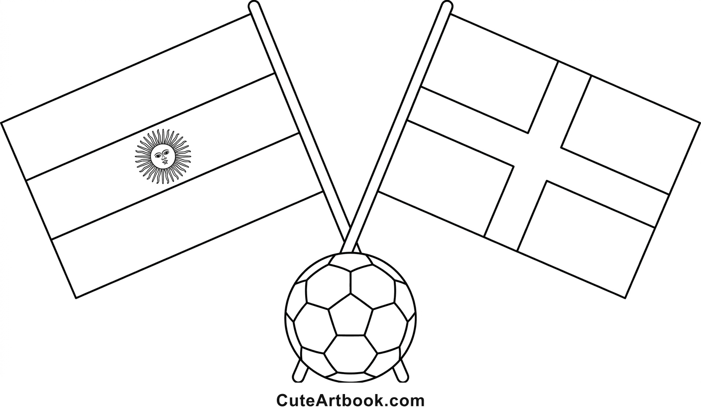 Free printable Argentina & England Flags coloring page โ black and white line art
