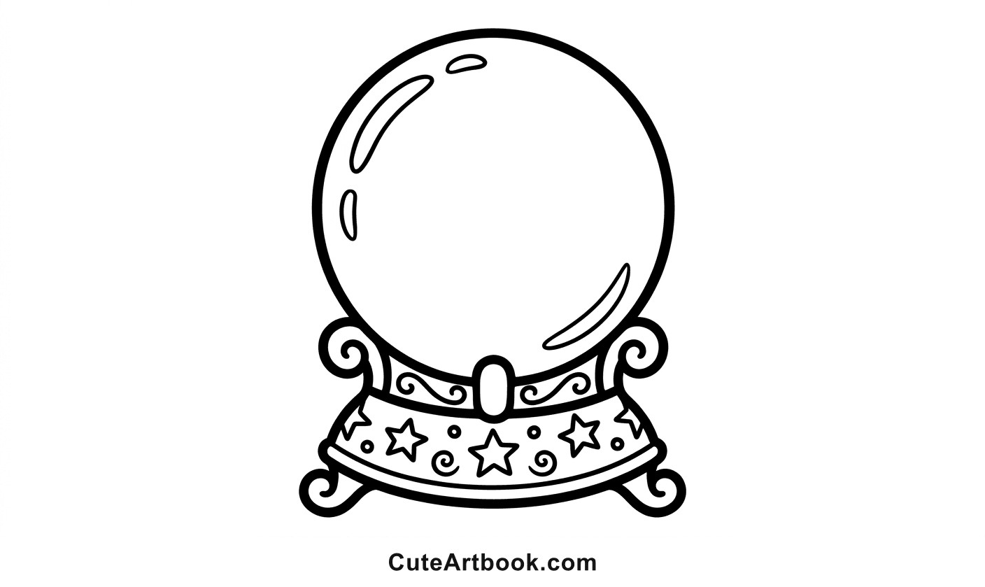 Free printable Crystal Ball coloring page โ black and white line art