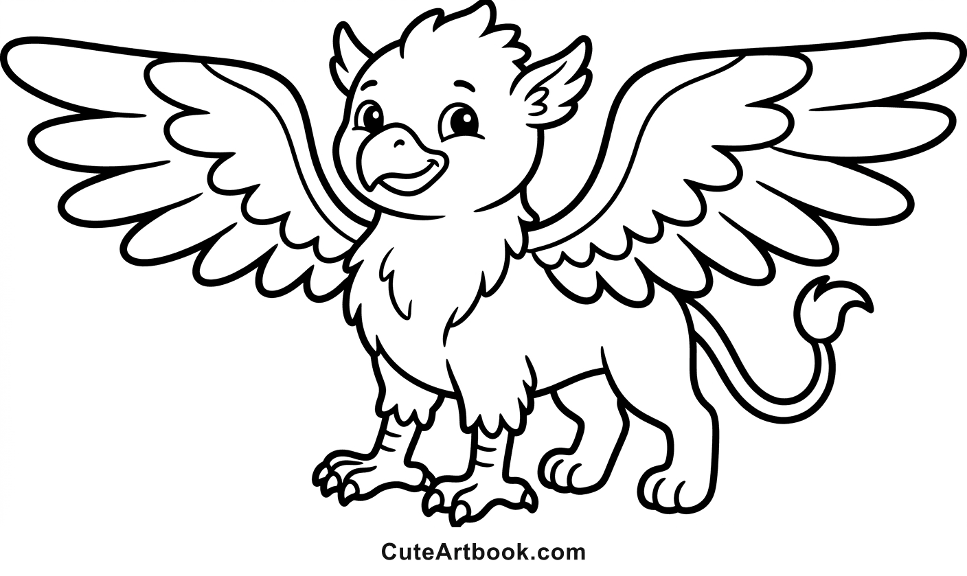 Free printable Griffin coloring page — black and white line art