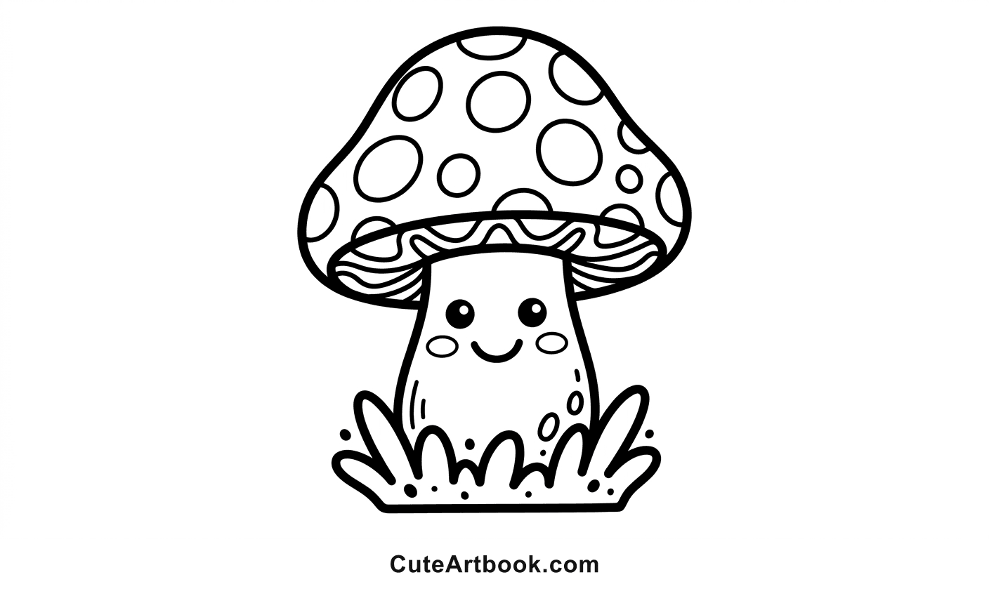 Free printable Magic Mushroom coloring page โ black and white line art