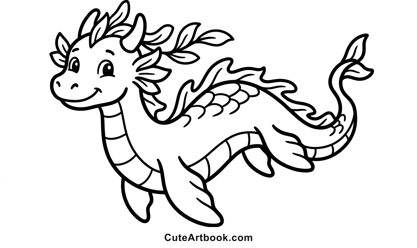Free printable Sea Dragon coloring page โ black and white line art